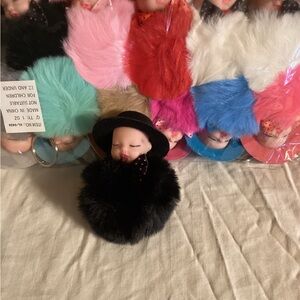 12 Furry Doll Keychain with Hat, 1 DOZEN
